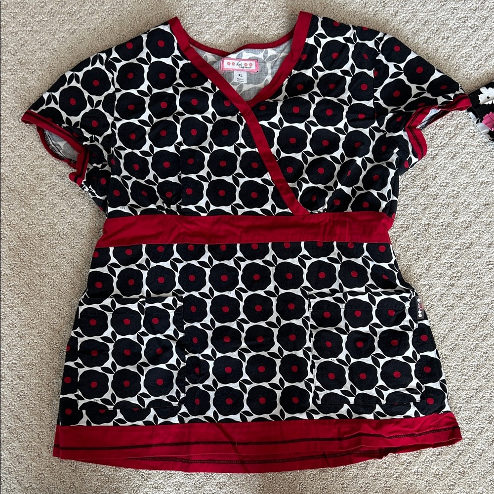 Koi Black and Red scrub top